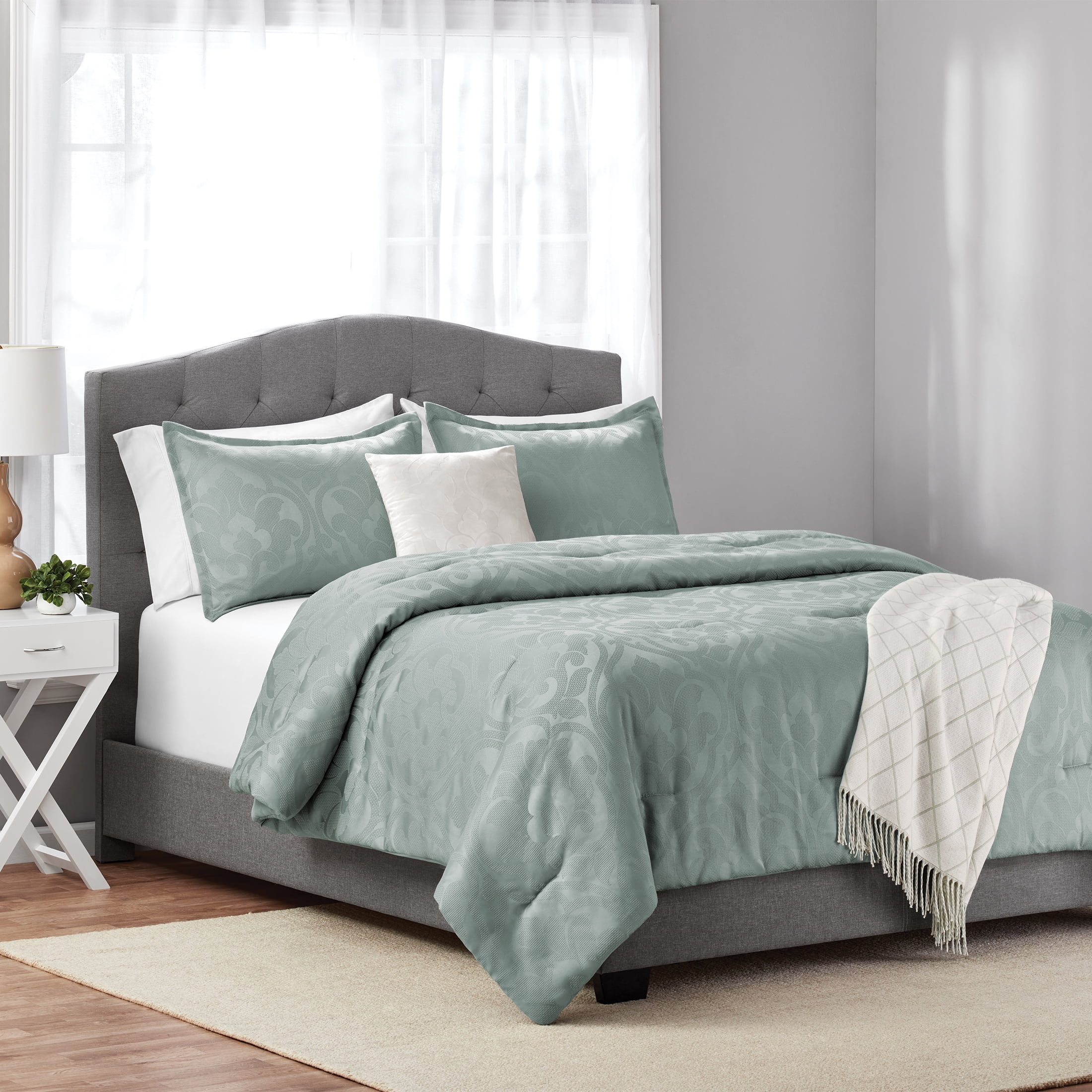 Mainstays 5-Piece Sage Jacquard Comforter Set, Full/Queen
