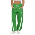 thumbnail image 2 of Women'S Baggy Wide Leg Pants Casual Drawstring Elastic Waisted Contrast Color Workout Y2K Track Pants Green L, 2 of 8