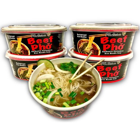 Pholicious Instant Beef Pho, Authentic Vietnamese Rice Noodle Soup, Ramen Alternative (4 Bowls, Beef)