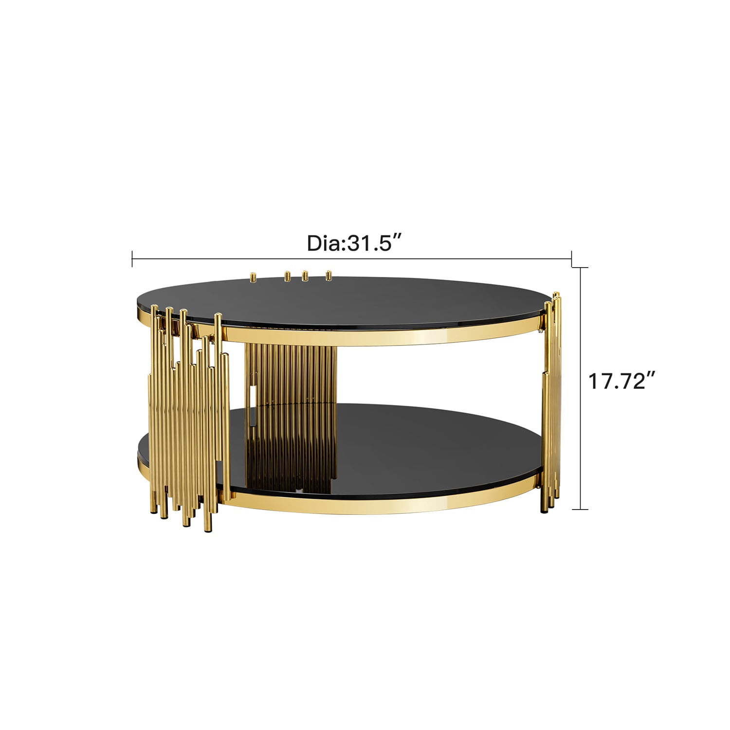 Hommoo Modern Round Coffee Table with Double-Tier Tempered Glass & Stainless Steel Frame, 31.5" Diameter, Easy Assembly, Living Room, Office & Bedroom Use, Black & Gold