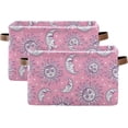 thumbnail image 2 of Coolnut Sun Moon Pink Storage Basket Foldable Storage Bin, Canvas Rectangular Storage Basket with Leather Handles for Home Closet & Office Decor Gifts, 2 of 7