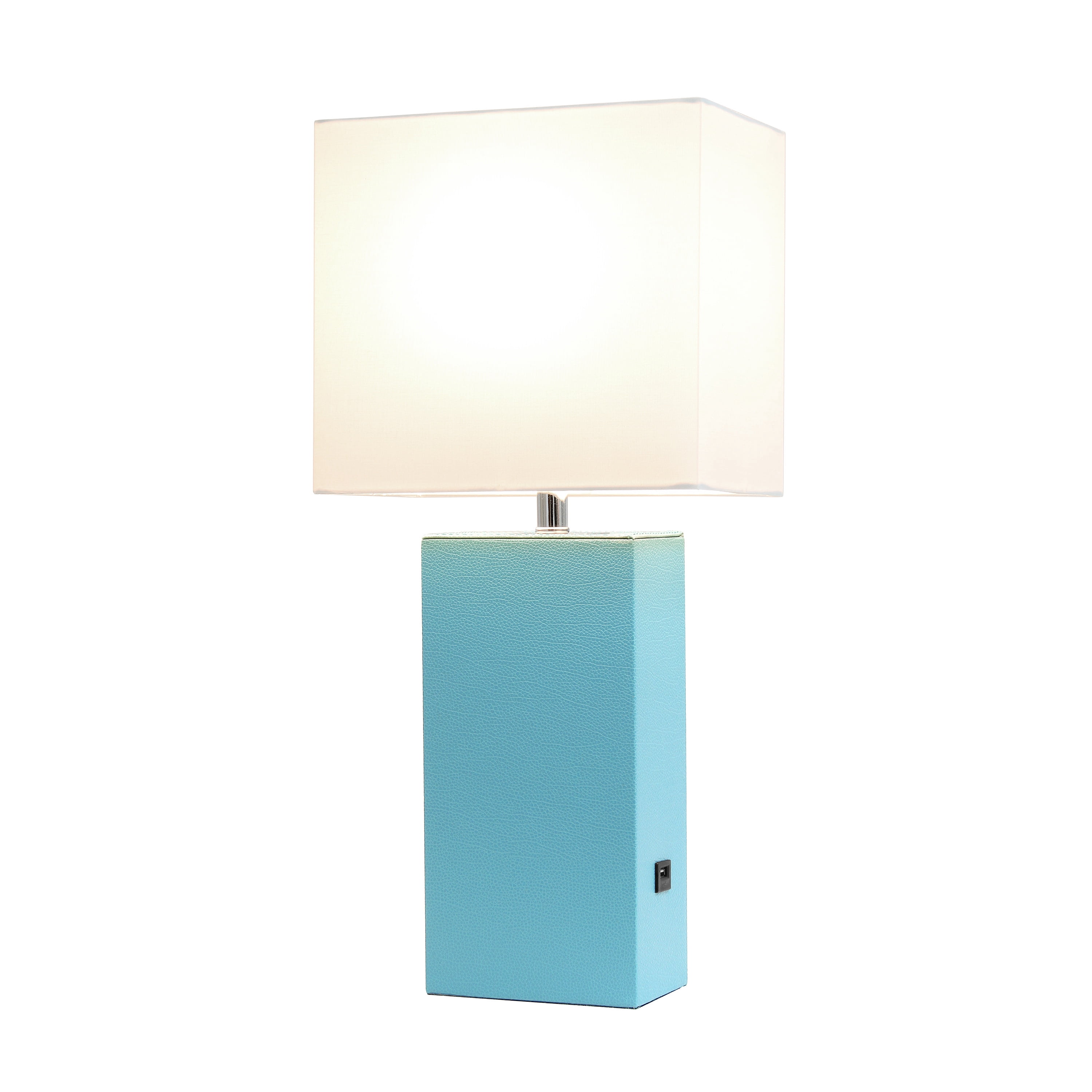 Lalia Home 21" Leather Modern Bedside Table Lamp with USB Port and LED Bulb, Aqua