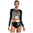thumbnail image 1 of Xnihocha Womens Pcs Metallic Shiny Set Rave Outfits Long Sleeve Cropt Tops With Shorts Bottom For Halloween Silver XL, 1 of 5
