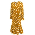 thumbnail image 7 of Women's Elegant Polka Dots Dress Long Sleeve Wrap V Neck Ruched Ruffle Hem Mermaid Pencil Midi Dresses, 7 of 7