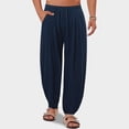 thumbnail image 2 of FINALGANG Mens Solid Color Casual Elastic Waist Beach Pants Loose Fit Comfortable Lightweight Sweatpants With Side Pocket For Daily Wear Blue XL, 2 of 7