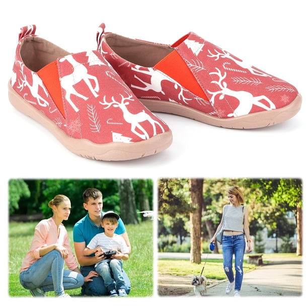 Zapatos Cómodos para Barcos Informales Lona Mocasines Navideños Mujer Antideslizantes Transpirables Punta Redonda Viajes Al Aire Libre