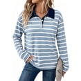 thumbnail image 2 of Striped Polo Shirts for Women Long Sleeve Rugby Shirts Loose Preppy Collared Pullover Fall Casual, 2 of 8