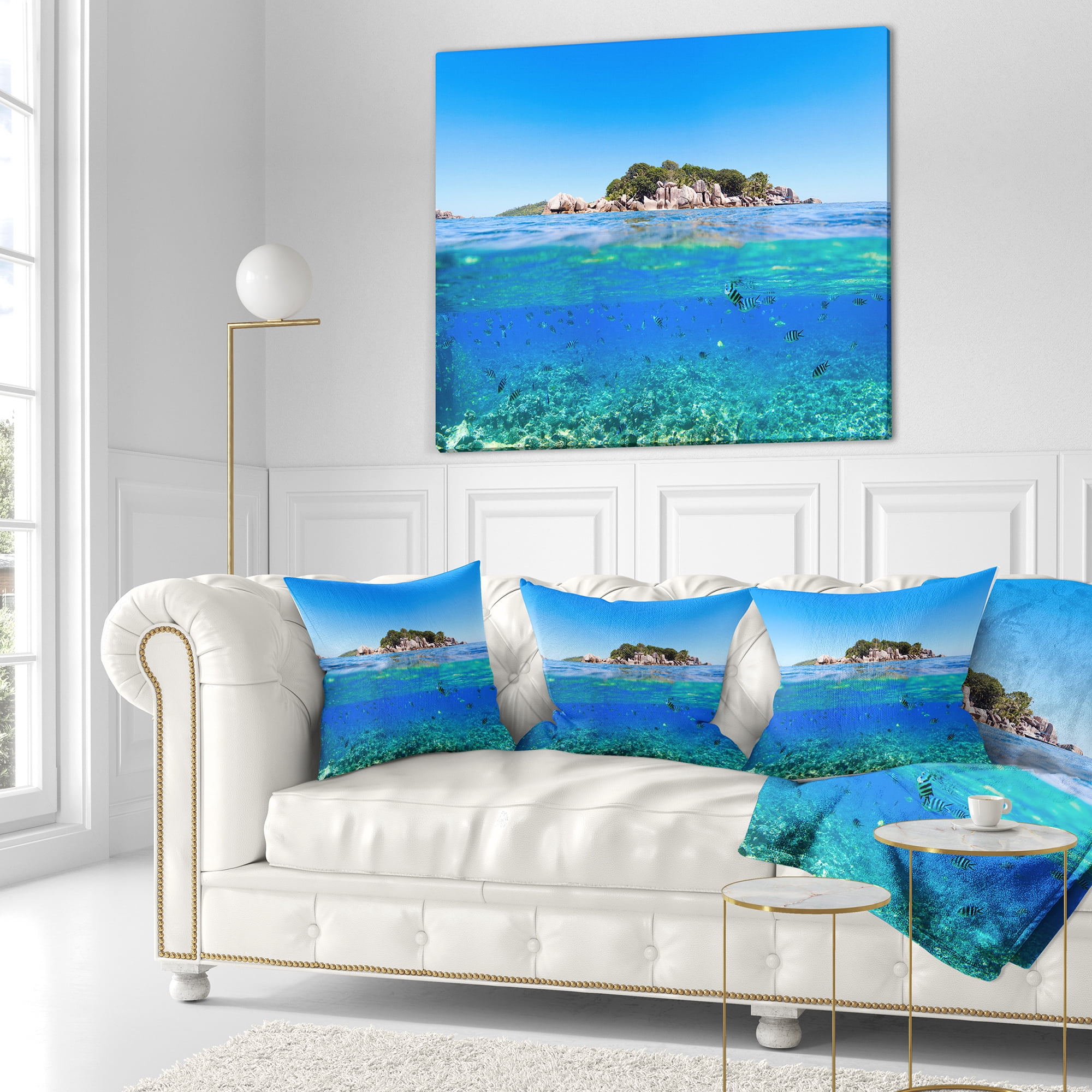 Designart Under and Above the Waters - Seascape Throw Pillow - 18x18