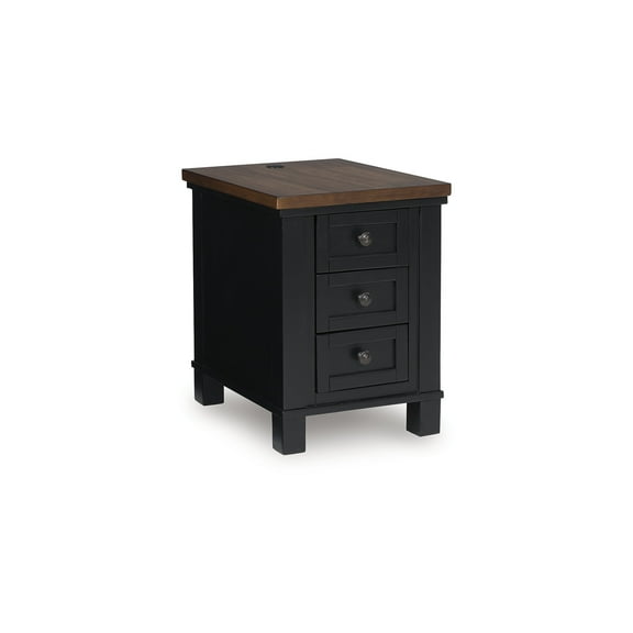 Signature Design by Ashley Wildenauer 3 Drawer Chair Side End Table with USB Charging, Black