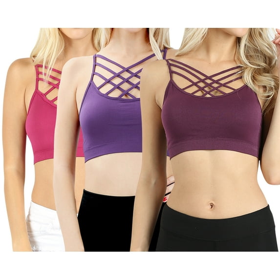 Womens Comfort Seamless Crisscross Front Strappy Bralette Sports Bra Top with Removable Pads (S~3XL)