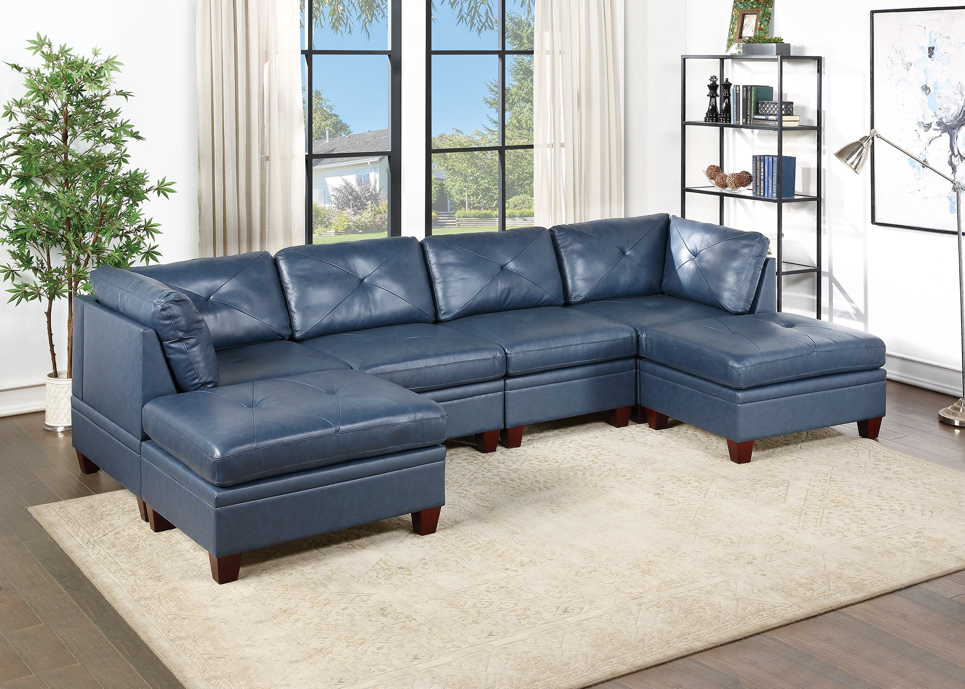 132 Inches Genuine Leather Couch, Modern Modular Sectional Sofa with ...