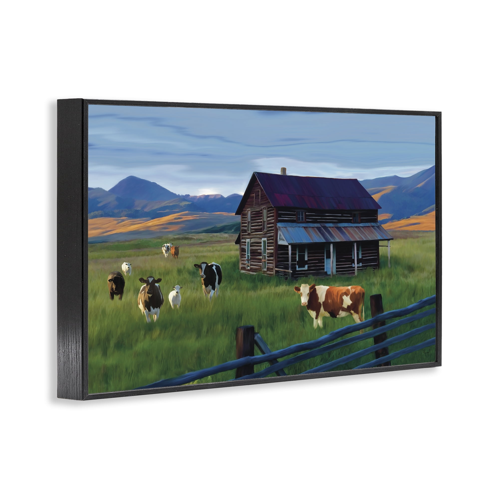 Stupell Industries Grazing Cattle at Solitary Cabin Black Framed Giclee Art, design by Renel Peters