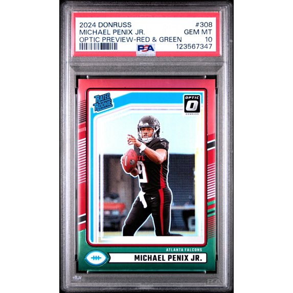 2024 Optic Rated Rookies Preview Red and Green Michael Penix Jr. #308 PSA 10