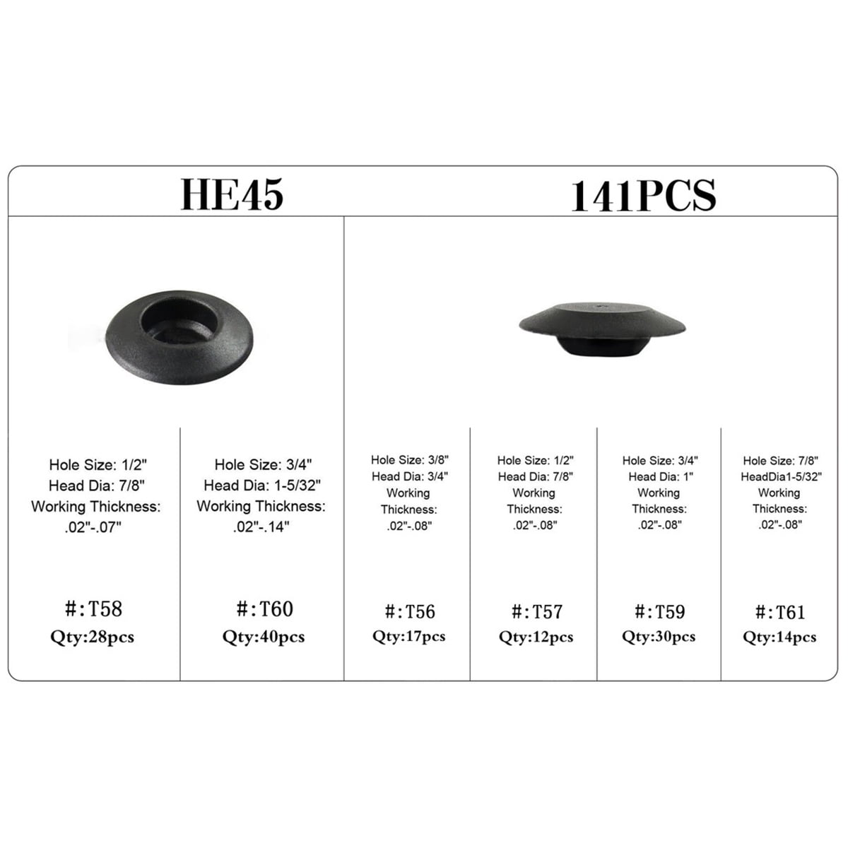 GARVALON 141Pcs Black Car Rubber Grommet Plugs for Sealing Holes in Body Shops