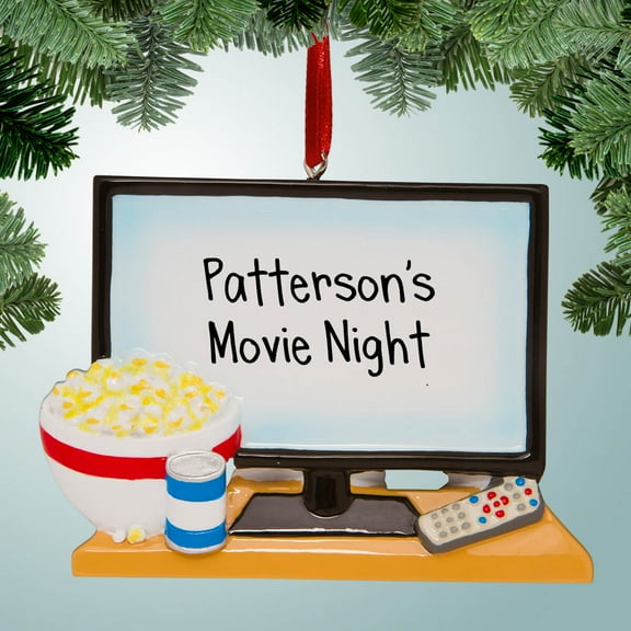 Personalized Big Screen TV with Popcorn Christmas Ornament - Family Movie Night - Television - Home Theater - Movies - Great Gift Ideas