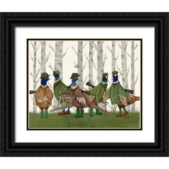 Fab Funky 14x12 Black Ornate Wood Framed with Double Matting Museum Art Print Titled - Pheasant Shooting Party Group 3