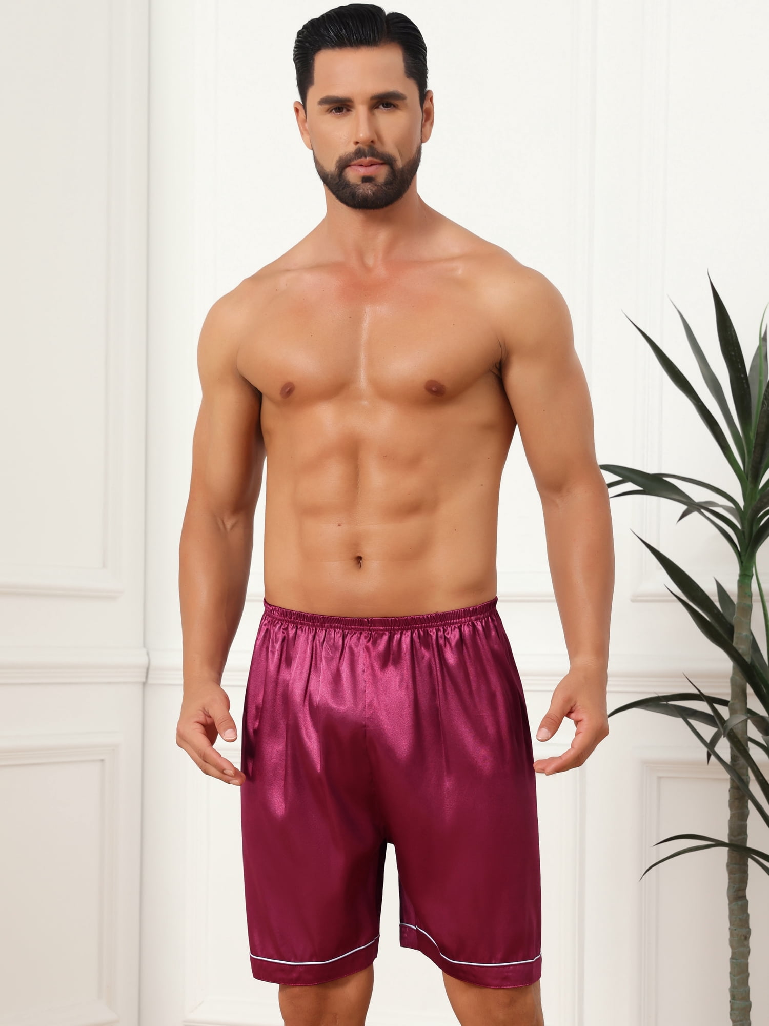 DARING DIVA Men's 2-Piece Above Knee Elastic Waist Pajama Bottom 28 1 Blue 1 Burgundy
