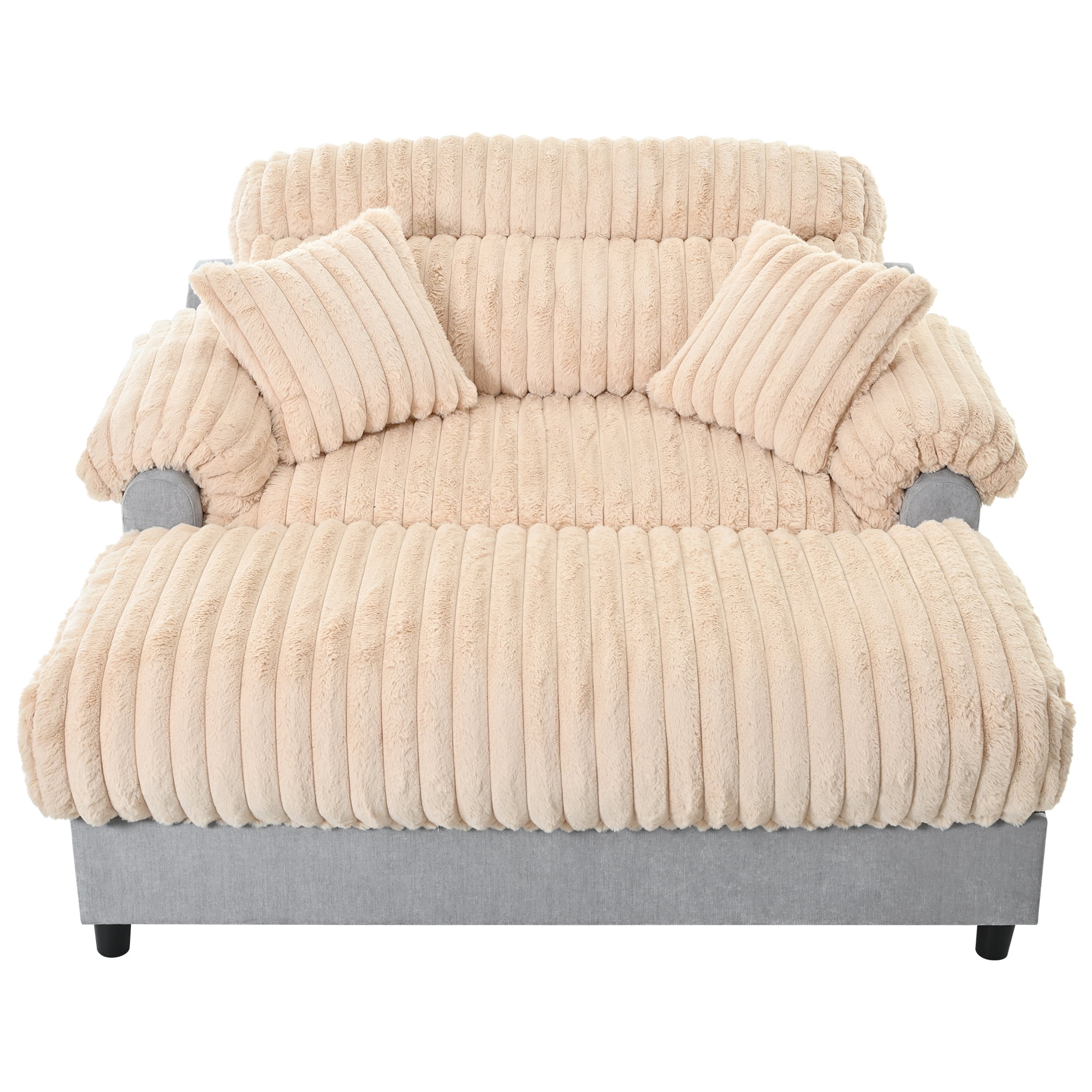 Euroco Modern Chaise Lounge Sofa 65.25" Cloud Chaise Sofa Cozy Plush Sofa Couch with Two Throw Pillows for Living Room, Champagne