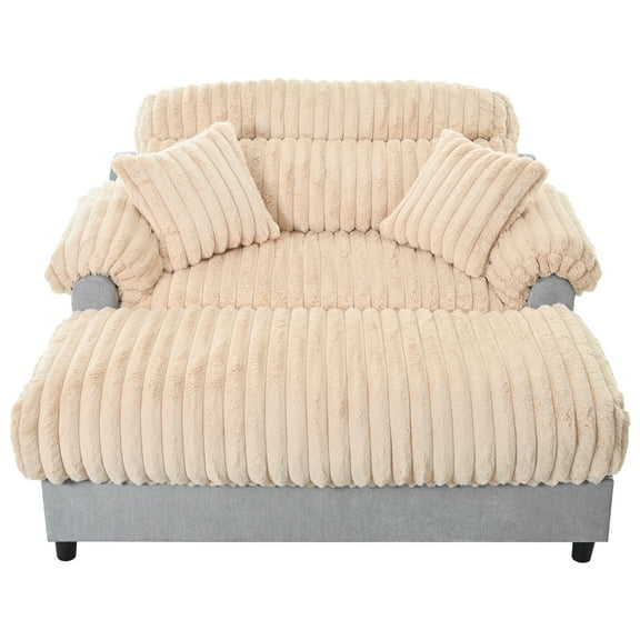 65.25" W Oversized Chaise Lounge Sofa, Cloud Chaise Sofa Cozy Plush Sofa Couch with Two Throw Pillows, Sleeper Sofa Couch Bed for Living Room,Bedroom,Champagne