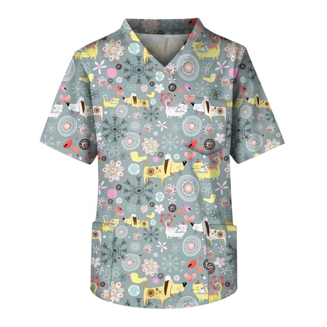 Men's Printing Short Sleeve V-neck Working Blouse Chest Pocket Carer Top 5XL