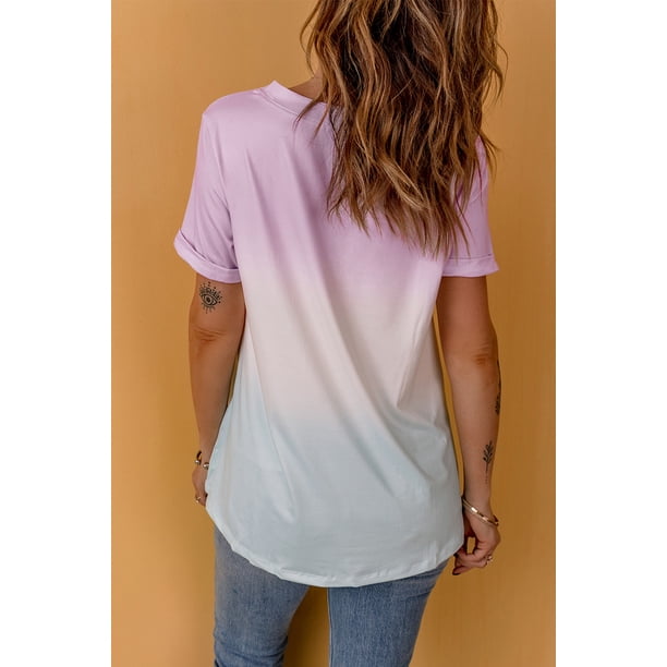 ABPHQTO Camiseta de manga corta con estampado de color degradado Go Ask Your Dad de mujer en morado