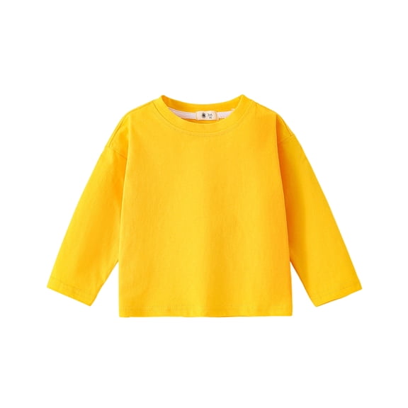 Posijego Kids Cotton T-Shirts Plain Long Sleeve Shirt for Girls Boys Crew Neck Basic Tee Tops Undershirts