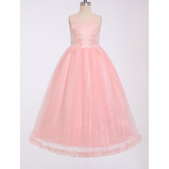 IBTOM CASTLE Flower Girl Formal Maxi Wedding Dress Floral First Communion Easter Ball Gown Tween Pageant Junior Bridesmaid Dresses 9-10 Years Pink