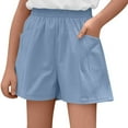 thumbnail image 2 of Girls Jean Shorts Stretchy Denim Shorts Girls Girls Summer Shorts Lightweight Loose Fit Linen Comfortable Casual Playwear Breathable Soft Stretchy Elastic Waist Outfits, 2 of 5