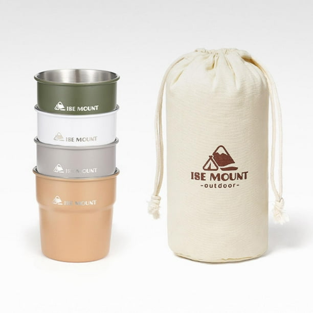 4 tazas de acero inoxidable para acampar, vasos para beber con bolsa de transporte, capacidad de 300 ml, taza para beber, taza de café para viajes al Estilo A