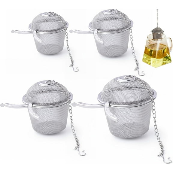 4 Size Stainless Steel Tea Strainer: Fine Mesh Infuser Tea Ball Infusers with Chain, Set of 4 Tea Ball Infusers for Loose Tea Spices Herbs, Spice Seasoning Bag Kitchen Tools