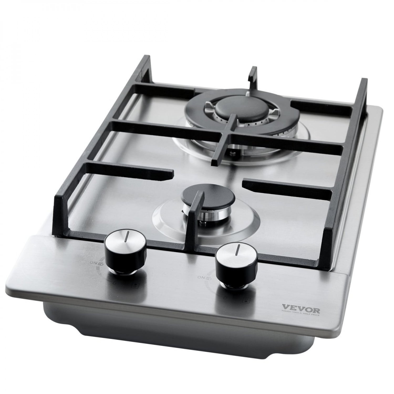 12 inch Built-in Gas Cooktop 2 Burners Max 12250BTU Stainless Steel LPG NG Convertible Thermocouple Protection for Kitchen RV Camping