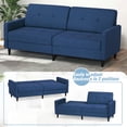 thumbnail image 3 of Linen Fabric Sofa with Adjustable Backrest, Convertible Loveseat Sofa with Wooden Legs, Modern Couch Bed For Living Room, Apartment, Office, Blue, 3 of 7