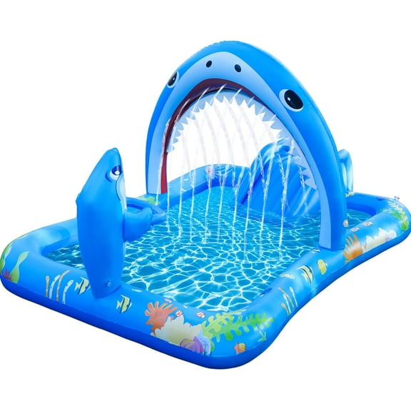 Inflatable Kiddie Pool Inflatable Play Center Kids Toddler Pool with Water Slide, Water Sprayers Toddler Pool with Play Ball Hoop Thickened Swimming Pool for Backyard
