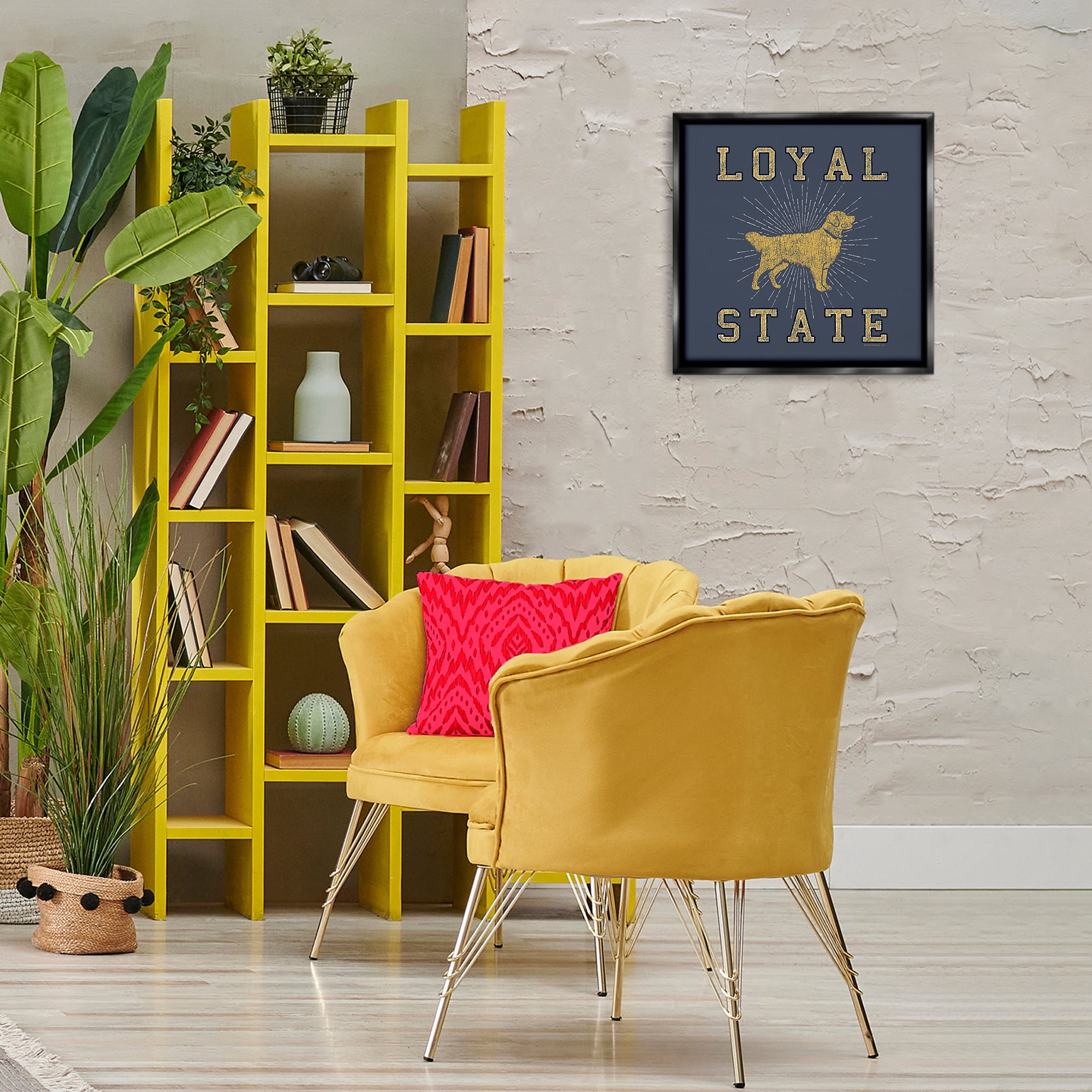 Stupell Industries Varsity Loyal State Novelty & Humor Painting Black Floater Framed Canvas Art Print Wall Art, 18 x 18