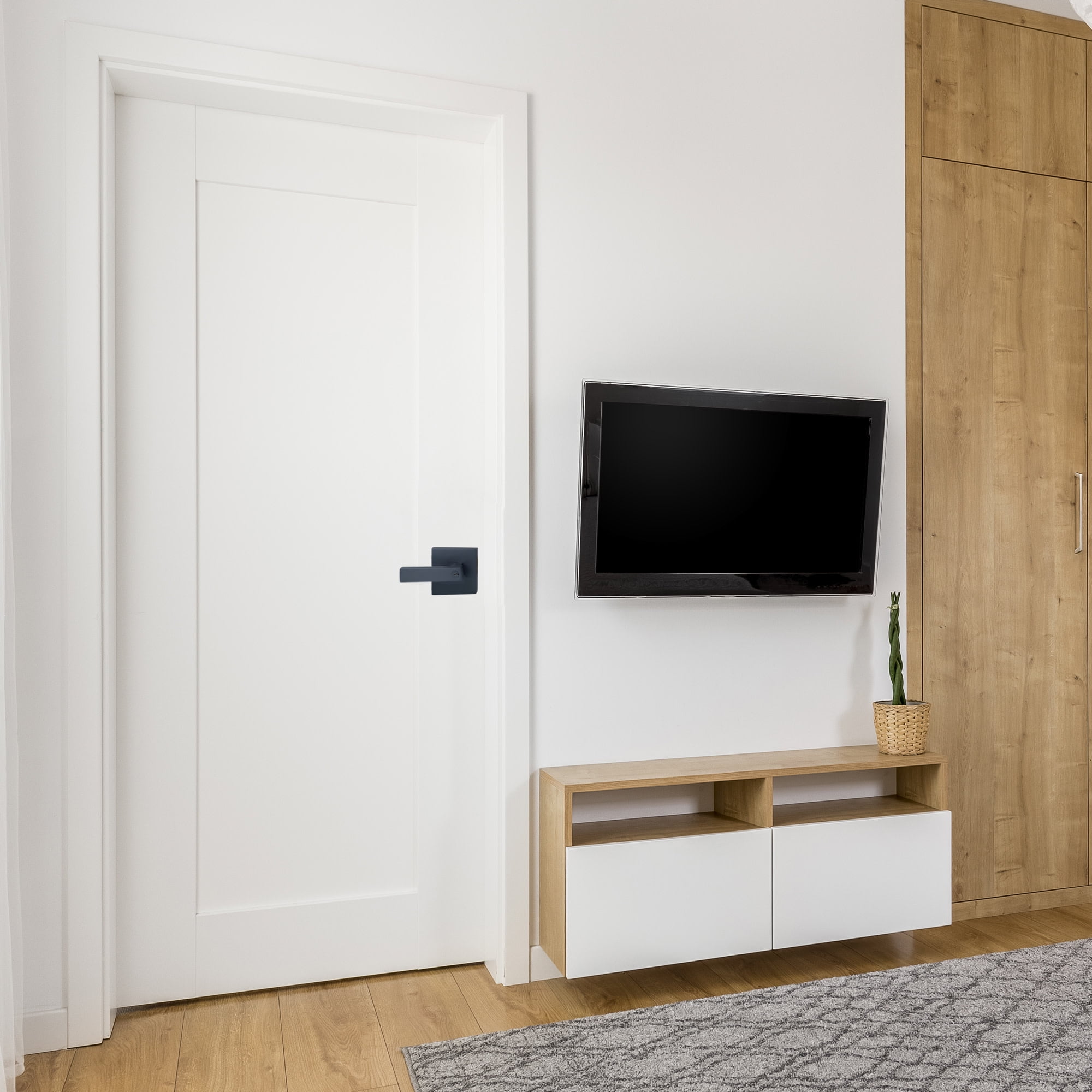 Design House Karsen Modern Interior/Exterior 2-Way Adjustable Keyed Entry Lever, Matte Black