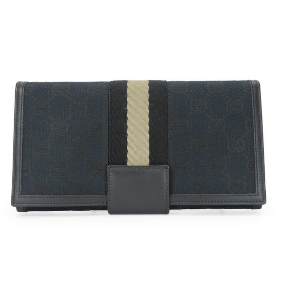 Pre-Owned Gucci Long Wallet 035.0416.2180 Web Line GG Canvas Black Bifold Women's... (Good)