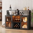 thumbnail image 1 of Rustic Wood LED Bar Cabinet with Charging Station and Stemware Rack, Freestanding Coffee Wine Liquor Storage Credenza with Adjustable Shelving, Home Kitchen Living Room Furniture, Black Gray, 1 of 7