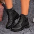 thumbnail image 3 of HEWUQI Women's Combat Boots Lace up Platform Side Zipper Lug Sole Ankle Boots Knitted Leather Splicing Low Heeled Platform Fashion Walking Shoes Black Size 9, 3 of 6