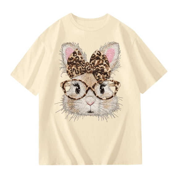 Laipiong Easter T Shirt for Girls Cute Bunny Bows Graphic Short Sleeve Casual Crewneck Tops Summer Trendy Relaxed Fit Blouses Tees