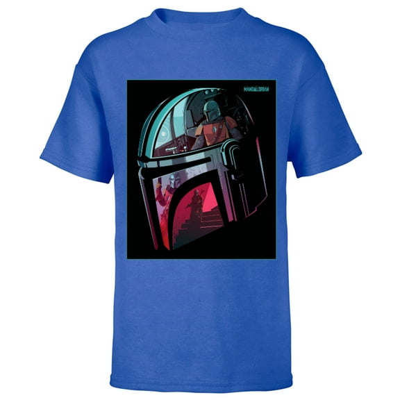 Star Wars The Mandalorian Neon Helmet - Short Sleeve T-Shirt for Kids - Customized-Royal