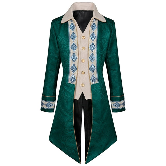 Penkiiy Manteau Queue-d'Hirondelle pour Hommes Liquidation Hommes Patchwork Col Rabattu Manches Longues Manteau Imprimé Vintage Vert Manteau Queue-D'Hirondelle