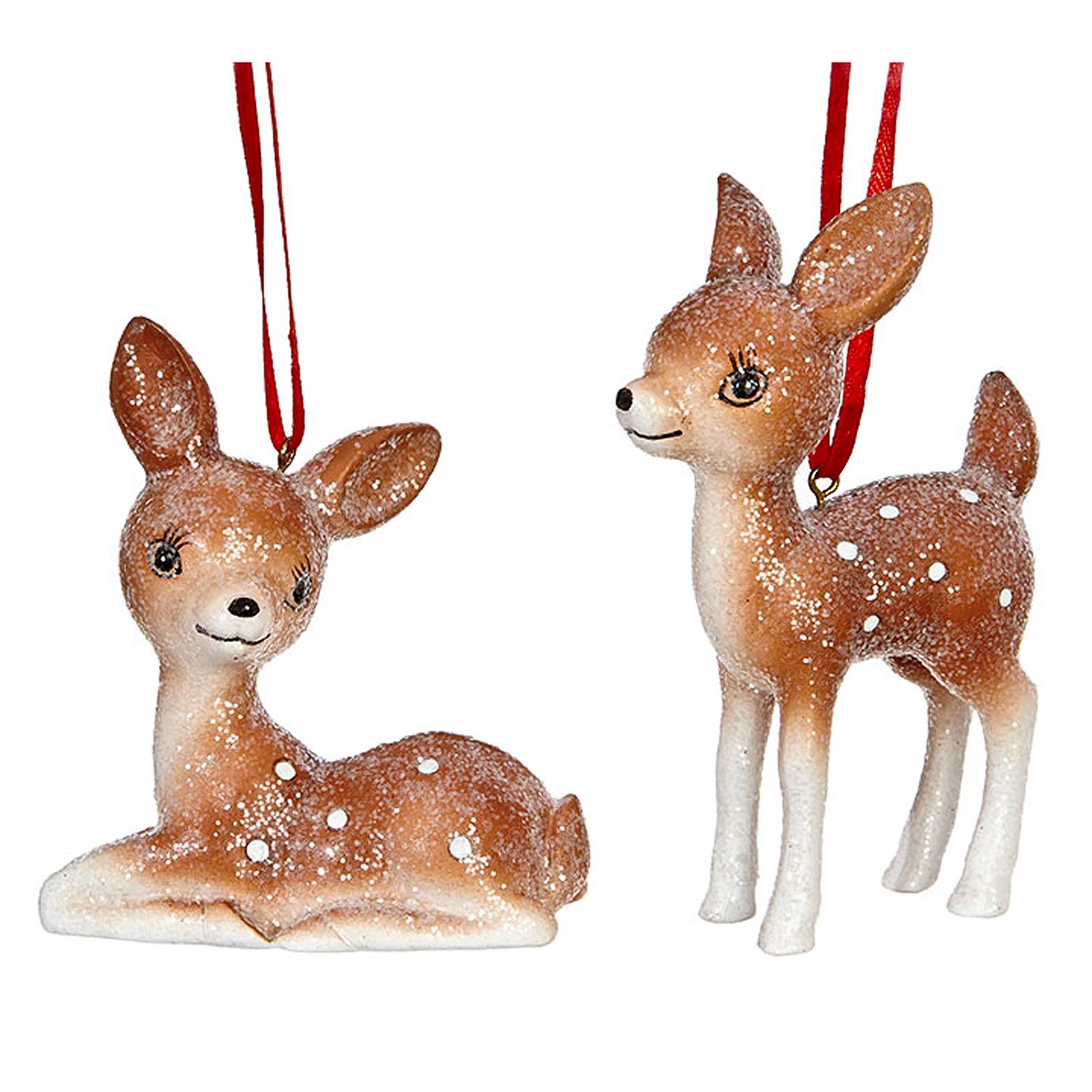 RAZ Imports Glittered Baby Deer Figurine Ornaments Set of 2 Assorted
