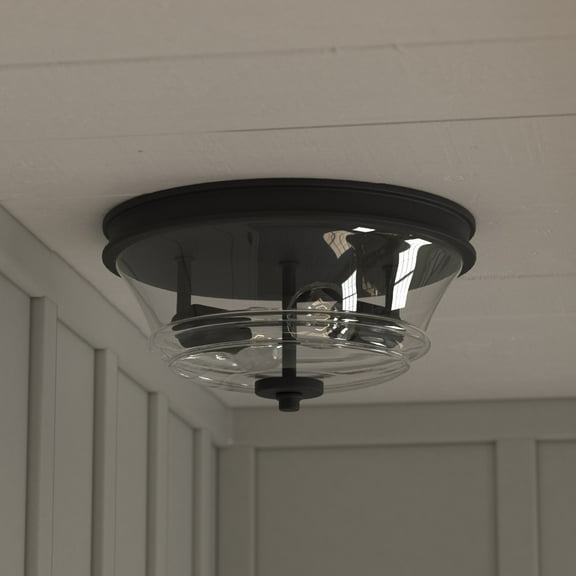 Toledo 13-in W Black Industrial Flush Mount Ceiling Light Fixture Clear Glass