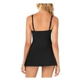 thumbnail image 2 of SWIM SOLUTIONS Women's Black Printed Stretch Tummy Control Shirred Sweetheart Lined Adjustable Twist Front Skater Swimdress 14, 2 of 2