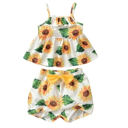 

Lovebay 0-18M Baby Girl Sunflower Suspender Tunic Shorts Summer Outfit Clothes