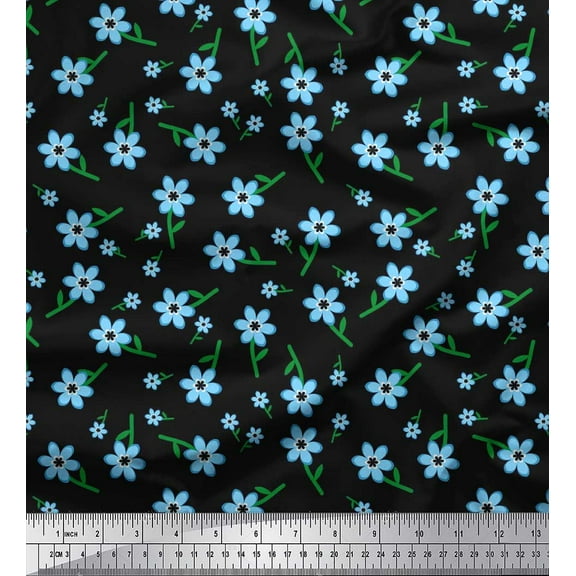 Soimoi Cotton Duck Fabric Leaves & Periwinkle Floral Printed Fabric 1 Yard 42 Inch Wide