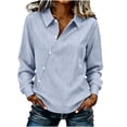 thumbnail image 2 of Linen Casual Pinstripe Blouse for Women Long Sleeve Lapel Collar Asymmetric Button Down Shirt Loose Fit Soft Breathable Office Work Tops, 2 of 9