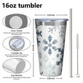 thumbnail image 4 of 16oz Tumblers Blue Christmas Snowflake Pattern Stainless Steel Vacuum Insulated Double Wall Travel Tumbler Cups Mug with Lid and Straw,Cleaning Brush for Coffee,Tea, 4 of 4