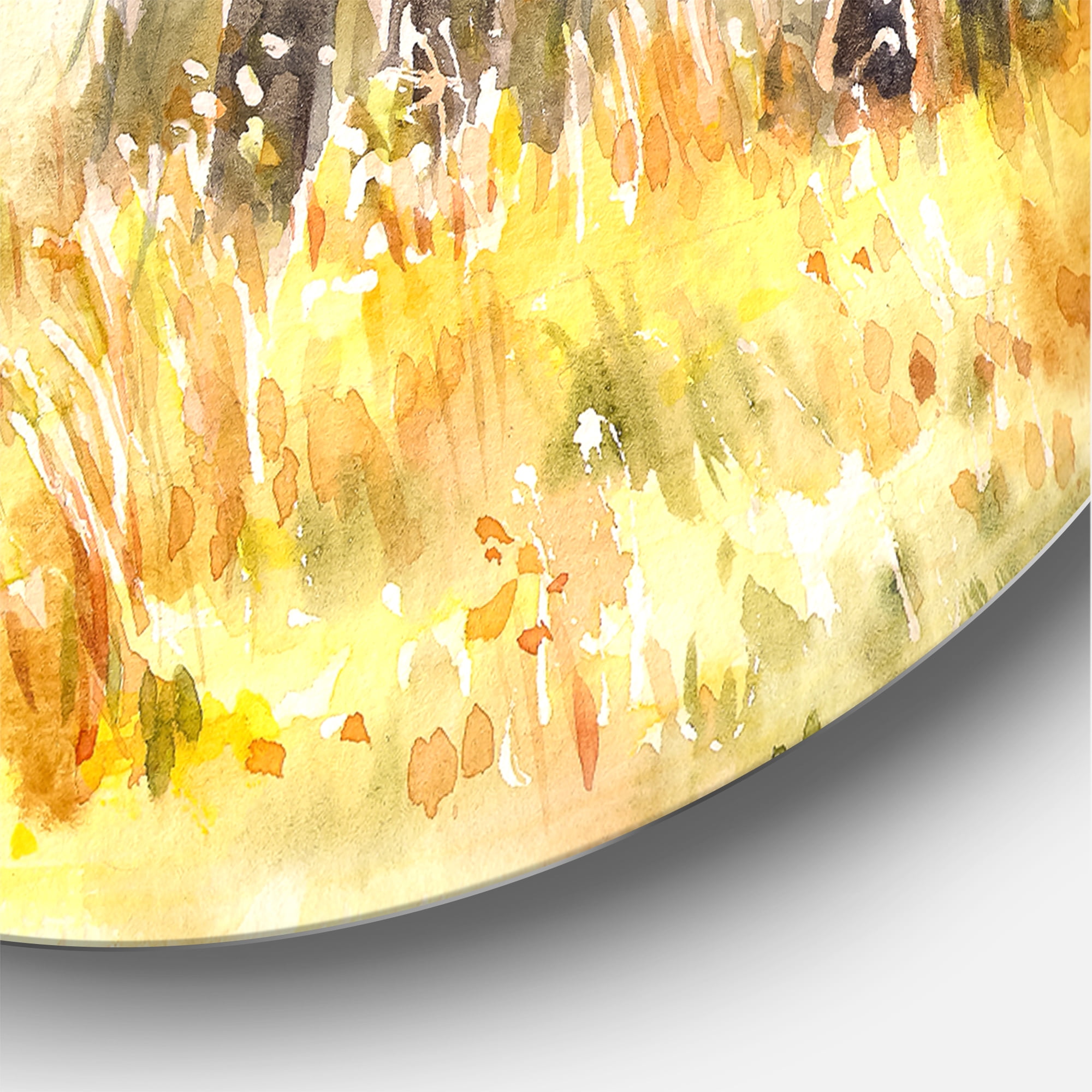 Designart 'Bright Sunshine Through The Yellow Forest Trees III' Traditional Circle Metal Wall Art 36x36 - Disc of 36