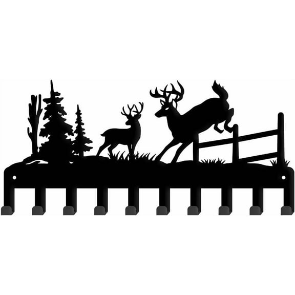 1set Hurdle Deer Metal Key Holder Forests and Deer Decorative Key Rack Organizer Wall Mounted Rack with Hooks Kitchen Wall Decor Hanger Dog Leash Hanger for Farmhouse Front Door